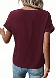 Solid Color Zipper Fashionable Casual Women'S T-Shirt