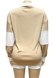 Contrast Color Long Sleeve Lapel Top Solid Color Shorts Two Piece Suit For Women