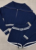 New Contrast Color Lapel Sweater Shorts Knitted Two-Piece Suit For Women