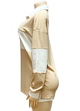 Contrast Color Long Sleeve Lapel Top Solid Color Shorts Two Piece Suit For Women
