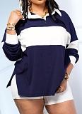 Contrast Color Long Sleeve Lapel Top Solid Color Shorts Two Piece Suit For Women
