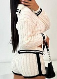 New Contrast Color Lapel Sweater Shorts Knitted Two-Piece Suit For Women