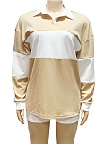 Contrast Color Long Sleeve Lapel Top Solid Color Shorts Two Piece Suit For Women