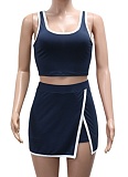 Fashionable Contrast Color Camisole Top Pants Skirt Sports Two-Piece Suit