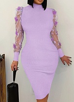 Three-Dimensional Embroidery Petals Mesh Sleeves Stitching Dress Women