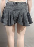 Sexy Hot Girl High Waist Zipper Lotus Leaf Stretch Skirt