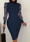 Three-Dimensional Embroidery Petals Mesh Sleeves Stitching Dress Women