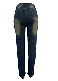 New Street Fashion Elastic Patch Denim Trousers For Women