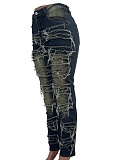 New Street Fashion Elastic Patch Denim Trousers For Women