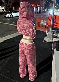 Contrast Color Waist Camouflage Hooded Sweatshirt Casual Straight Pants Fashionable Two-Piece Suit For Women