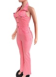 Denim Fashion High Elastic Sexy Backless Lapel Jumpsuit For Women
