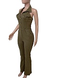 Denim Fashion High Elastic Sexy Backless Lapel Jumpsuit For Women