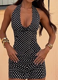 Beach Vacation Polka Dot V Neck Stereo Flower Dress Women
