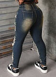 New Street Fashion Elastic Patch Denim Trousers For Women