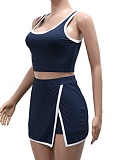 Fashionable Contrast Color Camisole Top Pants Skirt Sports Two-Piece Suit