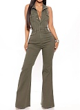 Denim Fashion High Elastic Sexy Backless Lapel Jumpsuit For Women