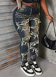 New Street Fashion Elastic Patch Denim Trousers For Women
