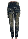 New Street Fashion Elastic Patch Denim Trousers For Women