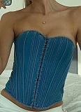Hot Girl Solid Color Single Breasted Denim Corset