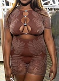 2025 New Solid Color Round Neck Slim Sexy Hollow Knitted Jumpsuit