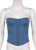 Hot Girl Solid Color Single Breasted Denim Corset