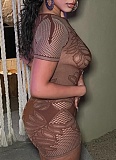2025 New Solid Color Round Neck Slim Sexy Hollow Knitted Jumpsuit