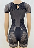 2025 New Solid Color Round Neck Slim Sexy Hollow Knitted Jumpsuit