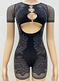 2025 New Solid Color Round Neck Slim Sexy Hollow Knitted Jumpsuit