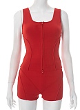 Sexy Sports Sleeveless Zipper Vest Tight Shorts Two-Piece Suit For Women