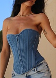 Hot Girl Solid Color Single Breasted Denim Corset