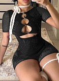 2025 New Solid Color Round Neck Slim Sexy Hollow Knitted Jumpsuit