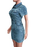 Slim Fit Sexy Elastic Button Denim Hip Dress