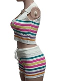 Fashion Sleeveless Vest High Waist Slim Fit Hip Shorts Knitted Two-Piece Set