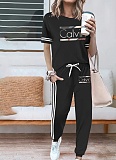 Summer Fashion Casual Round Neck Printed Tops And Pants Women'S Two-Piece Set