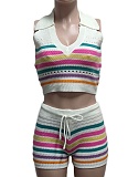Fashion Sleeveless Vest High Waist Slim Fit Hip Shorts Knitted Two-Piece Set