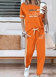 Summer Fashion Casual Round Neck Printed Tops And Pants Women'S Two-Piece Set