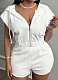 Women'S White Zipper Short-Sleeved Hooded Shorts Two-Piece Suit