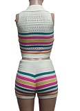 Fashion Sleeveless Vest High Waist Slim Fit Hip Shorts Knitted Two-Piece Set