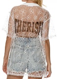 Printed Lace Back See-Through Loose Sexy T-Shirt