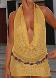 Sexy Hot Girl Knit Halter Neck Backless Sequin Dress