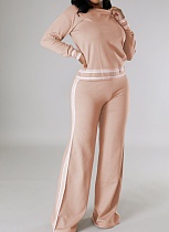 New Long-Sleeved Round Neck Top Wide-Leg Casual Trousers Women'S Two-Piece Suit