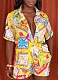 Fashion Casual Printed Short-Sleeved Shirt And Beach Shorts Two-Piece Set