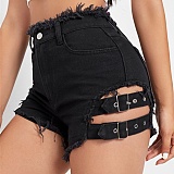 Summer High Waist Women'S Ripped Raw Edge Denim Shorts