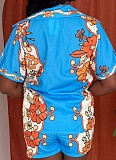 Fashion Casual Printed Short-Sleeved Shirt And Beach Shorts Two-Piece Set
