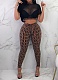 Fashion Sexy Mesh Yarn See-Through Top Tight Pants Printed Two-Piece Suit For Women