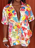 Fashion Casual Printed Short-Sleeved Shirt And Beach Shorts Two-Piece Set