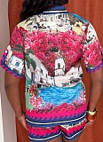 Fashion Casual Printed Short-Sleeved Shirt And Beach Shorts Two-Piece Set