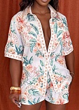 Fashion Casual Printed Short-Sleeved Shirt And Beach Shorts Two-Piece Set