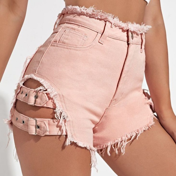 Summer High Waist Women'S Ripped Raw Edge Denim Shorts