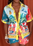 Fashion Casual Printed Short-Sleeved Shirt And Beach Shorts Two-Piece Set